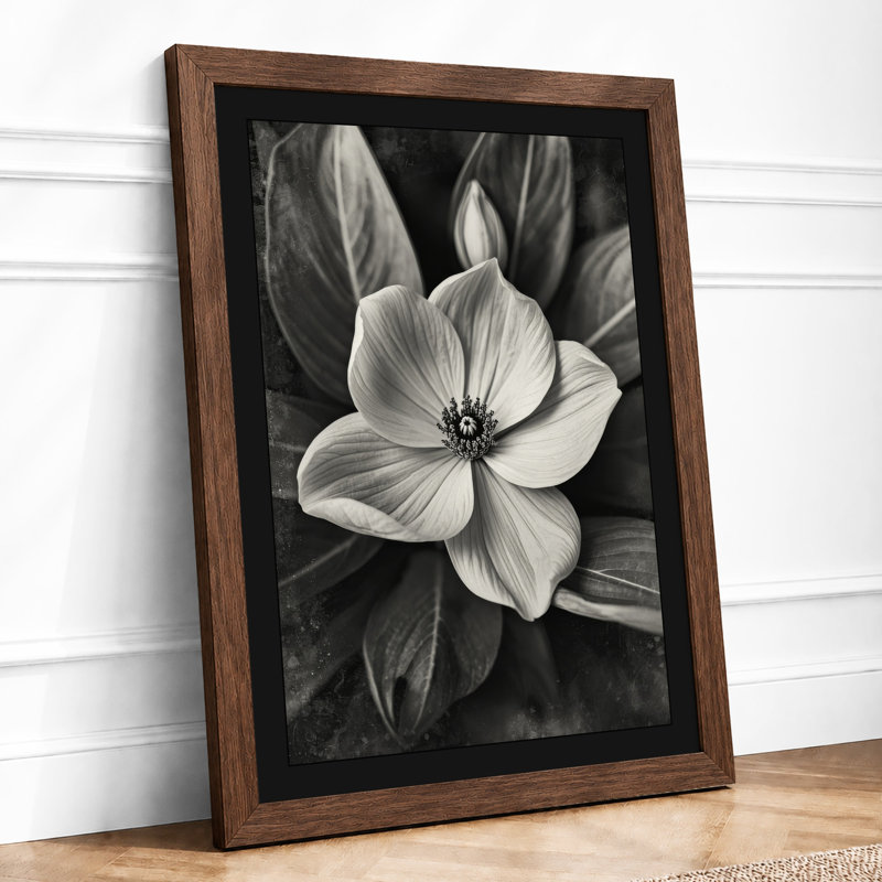 Monochrome Bloom Botanical - Framed Print, A2 - 59.4 x 42.0 cm, Walnut