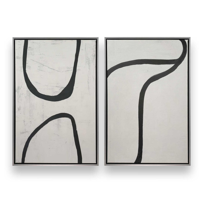 Ensemble de 2 impressions courbées Silence, 30 po x 20 po, Cadre flottant en chrome poli