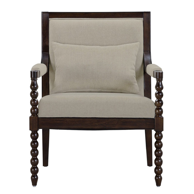 Philippe Dark Brown Microfiber Wood Accent Chair with Lumbar Pillow