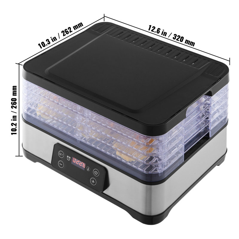 Déshydrateur alimentaire électrique à 5 plateaux avec minuterie numérique et contrôle de température réglable, argent