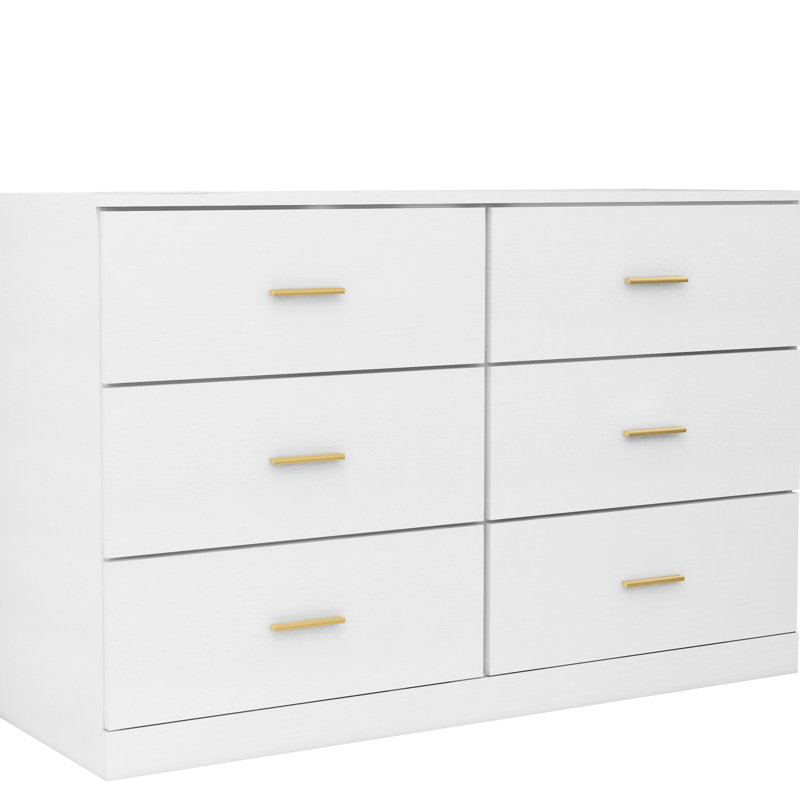6 Dresser For Bedroom - Ample Room, Build In White Finish Contemporary Whitewash Smooth & Functional