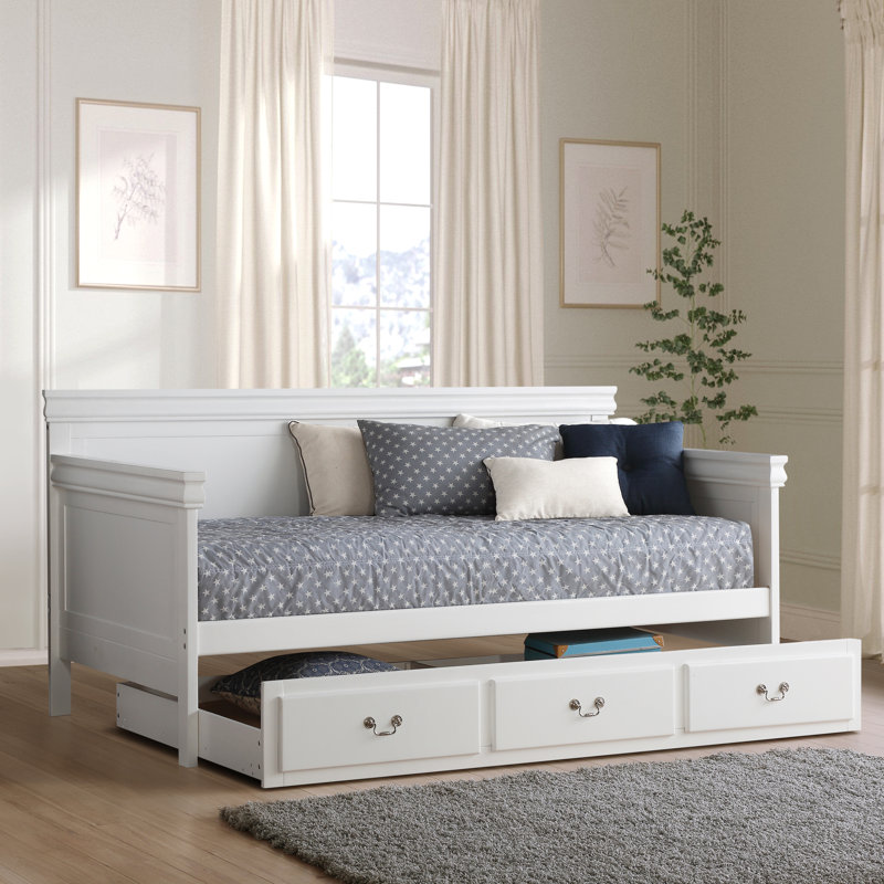 Lit de jour simple avec lit gigogne Titus, Blanc