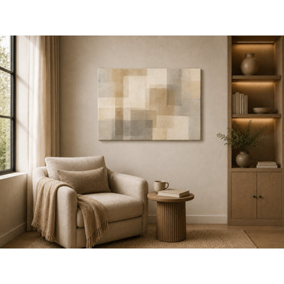 Muted Block Arrangement - Modern Neutral Geometric Abstract Giclee Print on Wrapped Canvas Wall Art