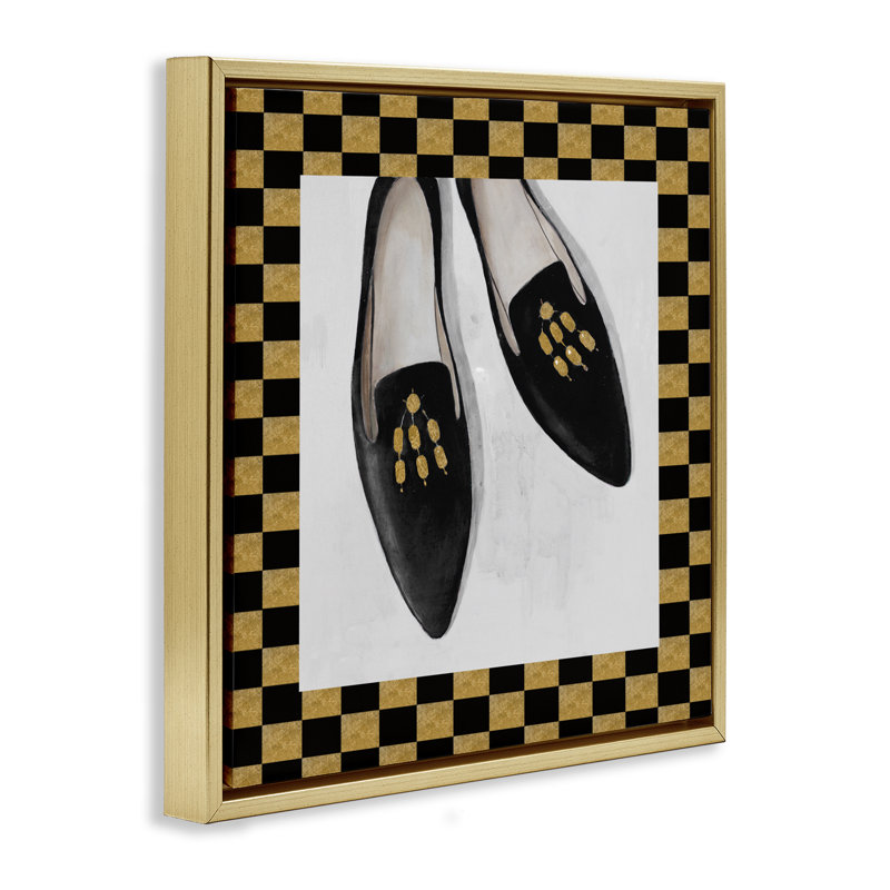 Cadre flottant Luxe Black Flats, design par Lorenzo Collective, H 18 po x l 18 po, Cadre flottant métallique doré