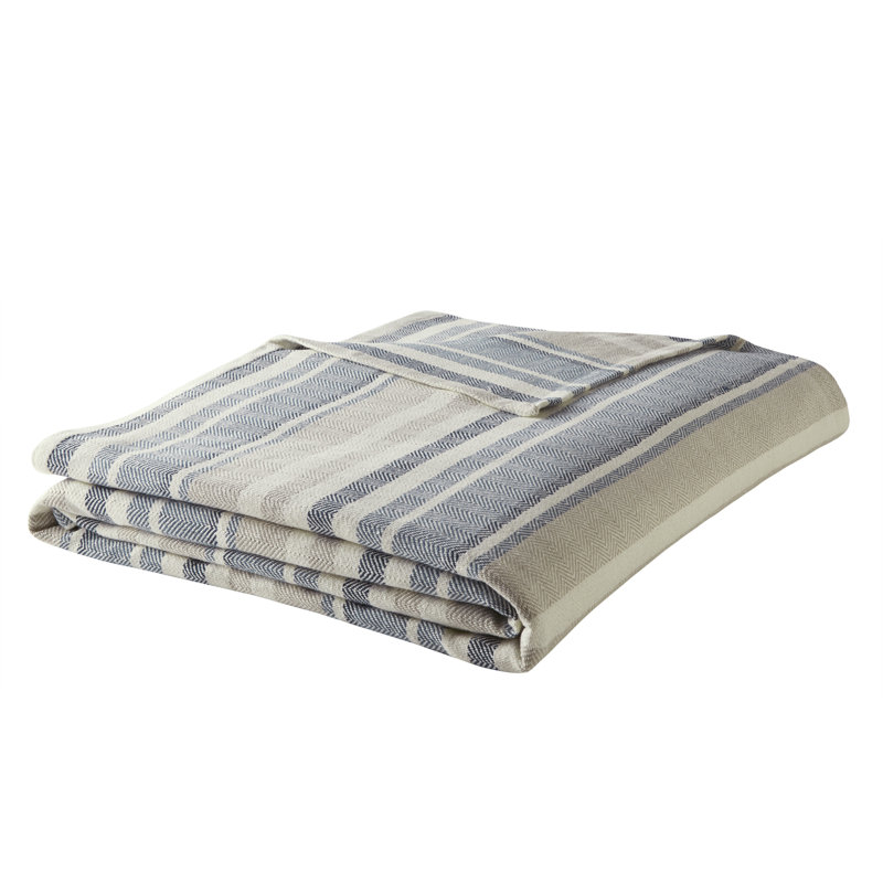Eddie Bauer Herringbone Cotton Reversible Blanket, Full/Queen, Blue