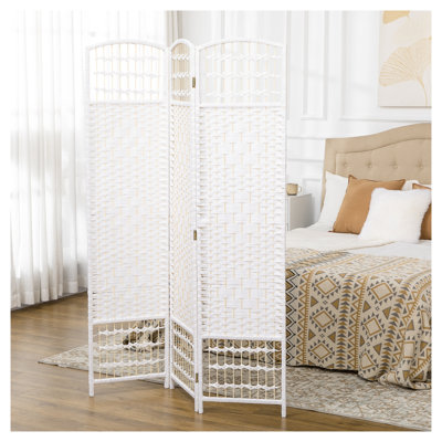 Cloison 3 panneaux, écran d'intimité pliable, séparateur de pièce 5,6 pi, cloison de séparation autoportante en fibre Wave pour pièces, maison, bureau, blanc