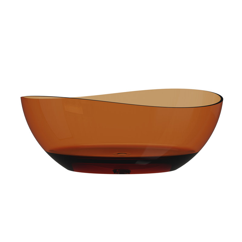 Marfa 63'' x 37'' Oval Wave Semi Transparent Resin Freestanding Soaking Bathtub, Coffee