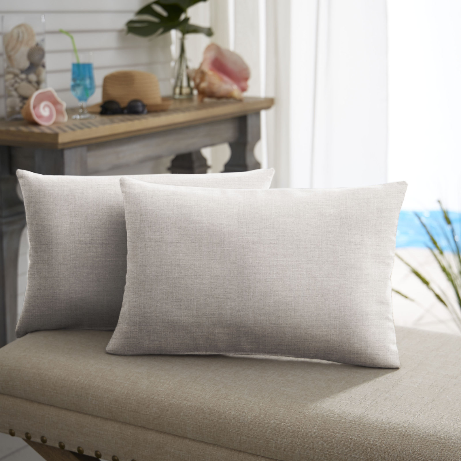 Easton Sunbrella Weather Resistant Lumbar Pillows, 12" x 18", Cast Silver