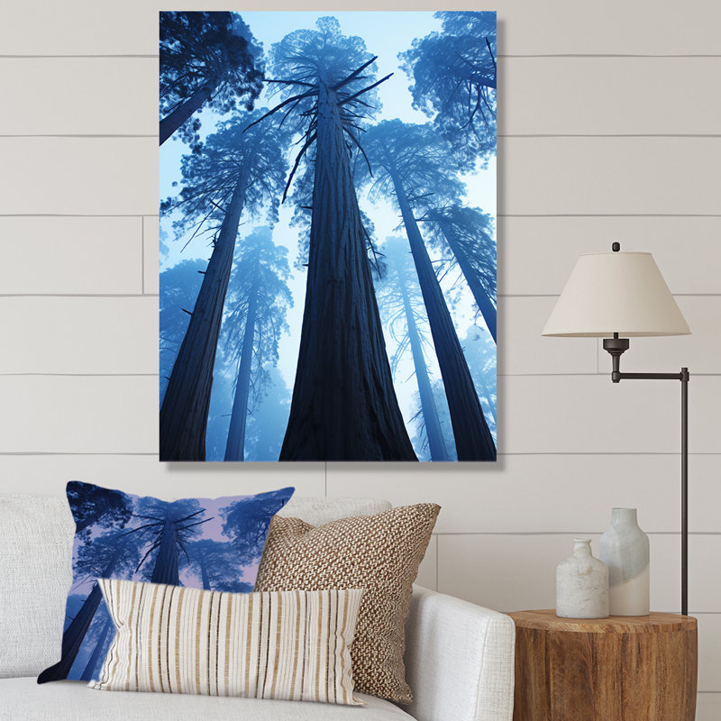 Bleu perdu dans la forêt, art mural forêt, H 32 po x l 16 po x P 1 po, Cadre flottant simple noir