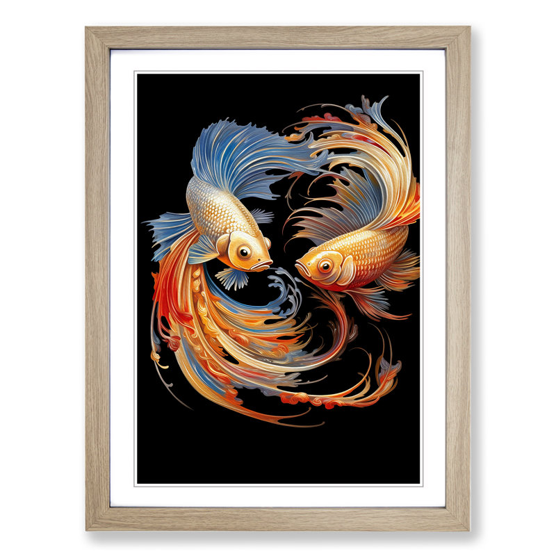 Fish Modern - Framed Print, 34cm H x 25cm W x 2cm D, Oak