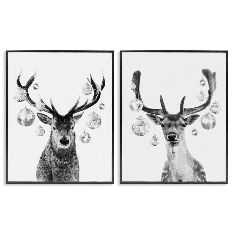 «Black and White Disco Deer», ensemble de 2 giclées encadrées par Victoria Barnes, H 30 po x l 24 po
