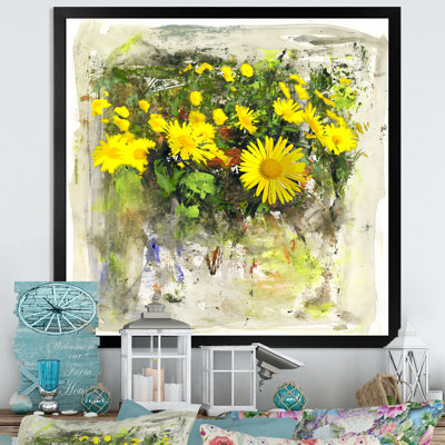 Abstrait fleurs jaunes - art mural traditionnel sur toile