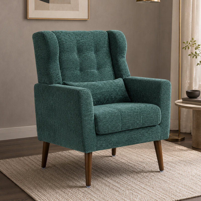 Fauteuil d'appoint Kawonna, Chenille vert noirâtre