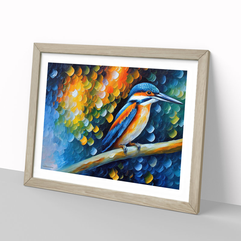 Kingfisher Bird Vol.1 Abstract - Framed Print, 25cm H x 34cm W x 2cm D, Oak
