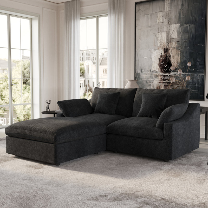 Canapé modulaire rembourré avec repose-pieds, H 29,53 po x l 82,68 po x P 77,95 po, Gris anthracite foncé