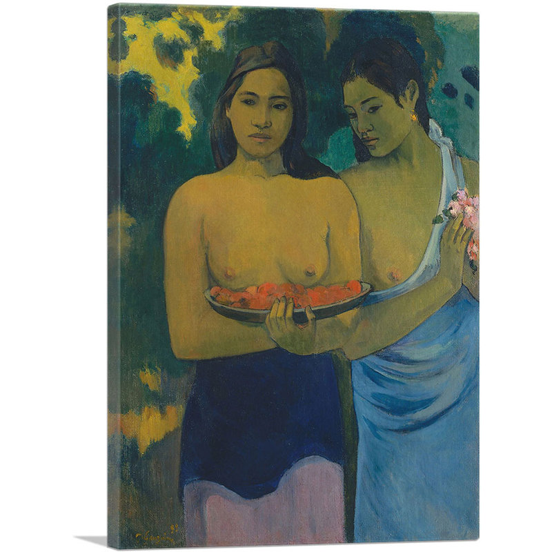 «Two Tahitian Women 1899» par Paul Gauguin, reproduction d'art sur toile tendue, H 40 po x l 26 po x P 0,75 po