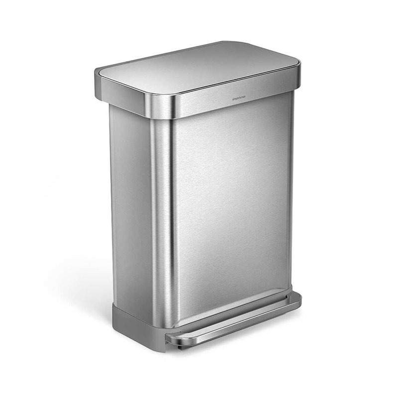 simplehuman 55 Liter / 14.5 Gallon Rectangular Kitchen Step Trash Can, White