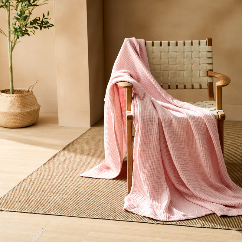 Bedsure 100% Cotton Muslin Blanket, 4-Layer Lightweight Summer Blanket for Dorm, Couch & Everyday Comfort, 200 GSM, Pink