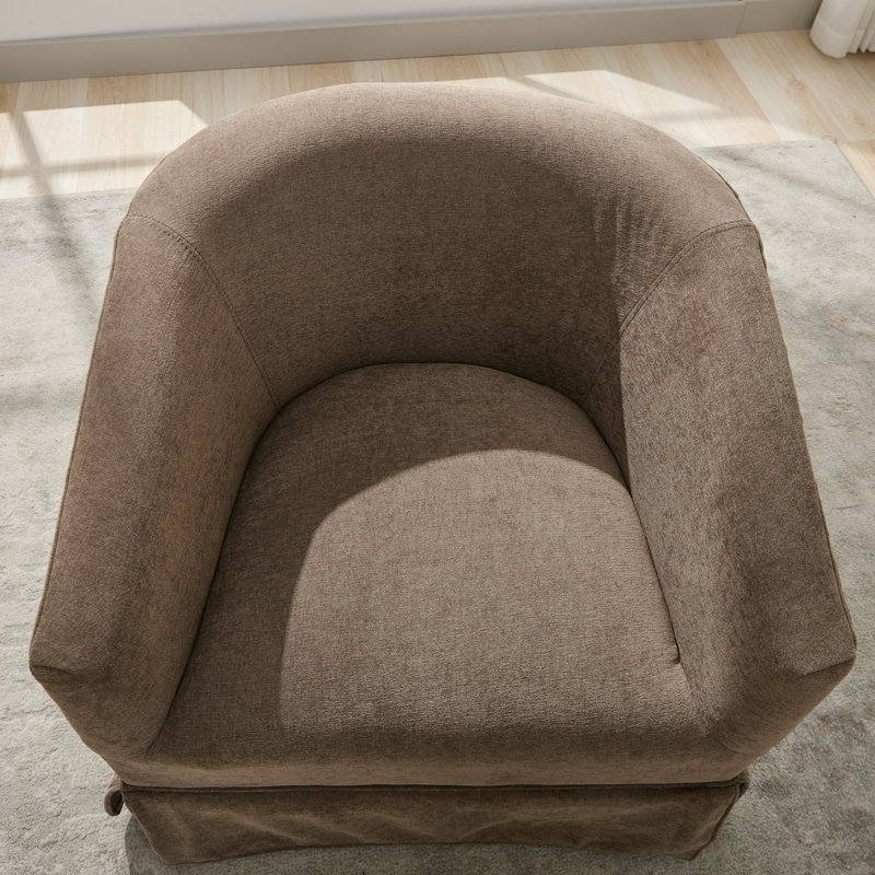 Upholstered Swivel Barrel Chair Set Of 2, Brown