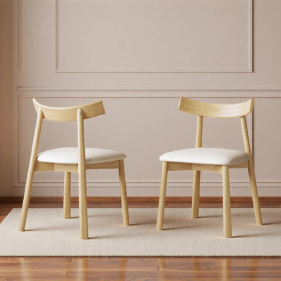 Ensemble de 2 chaises de salle à manger à dossier incurvé moderne, chaises de cuisine ergonomiques sans accoudoirs avec coussins épais, revêtement en cuir et pieds en bois robustes