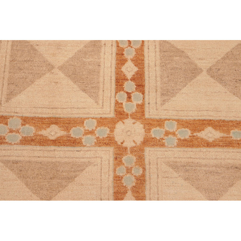 Tapis brun / beige en laine noué à la main à motif géométrique 6 pi x 8 pi 7 po Baccio