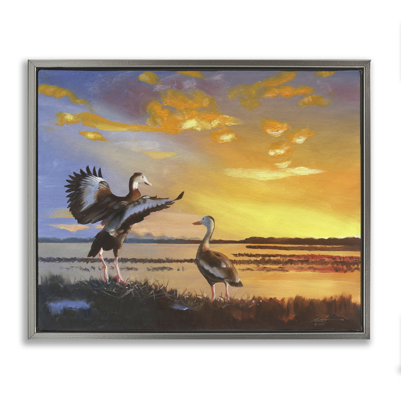 "Beach Birds at Sunset", art mural par D. Rust, Cadre flottant gris lustré, H 25 po x l 31 po x P 1,7 po
