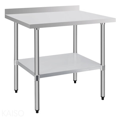 Table de travail commerciale 30 po x 30 po - Acier inoxydable, dosseret 4 po, tablette inférieure - Métal
