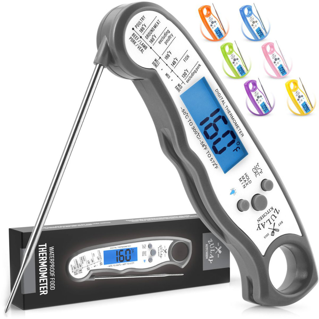 Zulay Kitchen Instant Read Food Thermometer Waterproof Digital Meat Thermometer w/ Backlight Zulay Kitchen