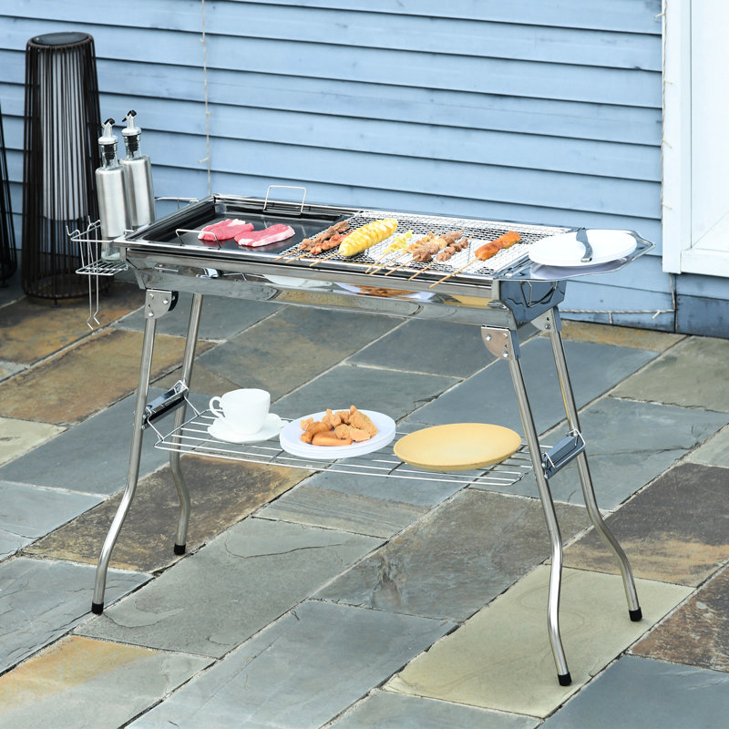 Barbecue portatif extérieur au charbon de bois en acier inoxydable