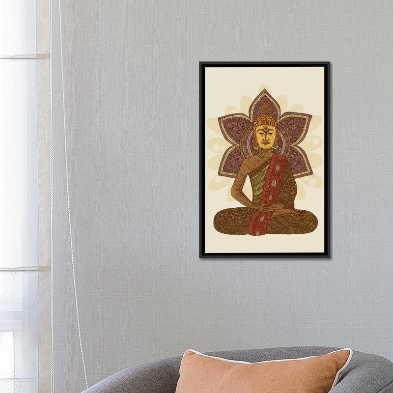 « assis bouddha », impression sur toile tendue, H 26 po x l 18 po x P 1,5 po, Cadre noir