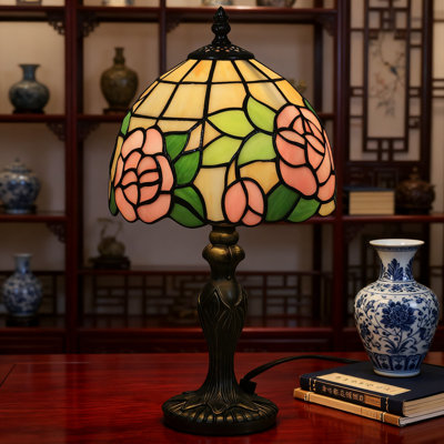 Tiffany Style Table Lamp With Stained Glass Hummingbird Design, 3-Way Color Temperature LED Light For Bedroom Living Room Nightstand