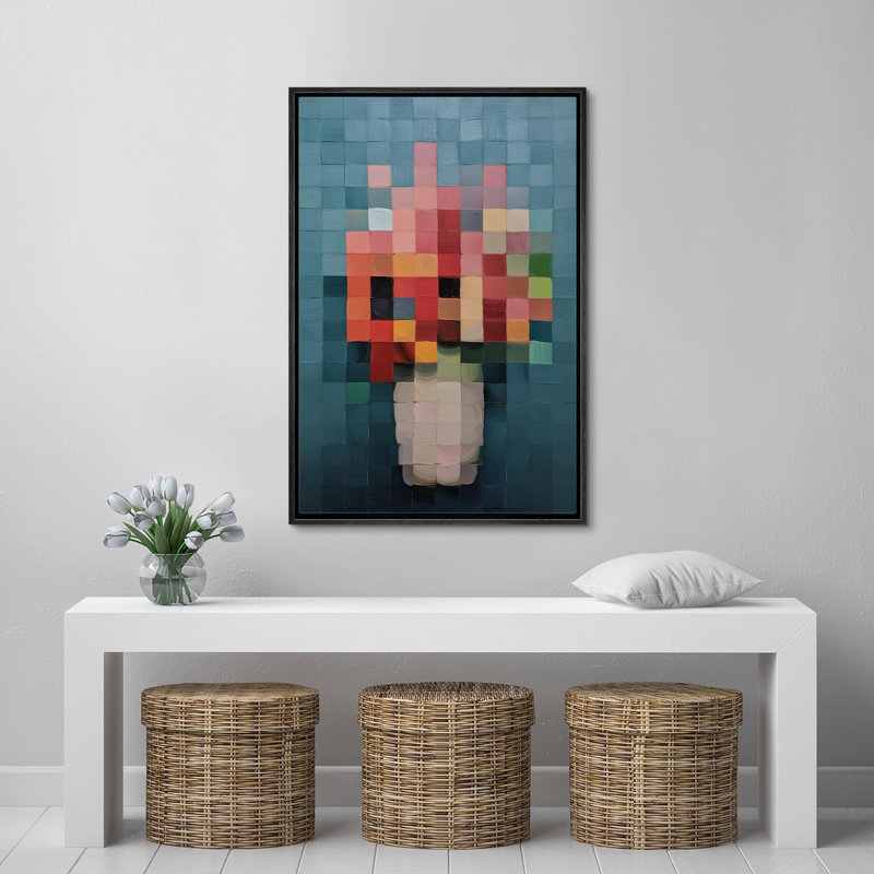 Bouquet floral dans un vase, encadré sur toile, H 24 po x l 16 po, Noir