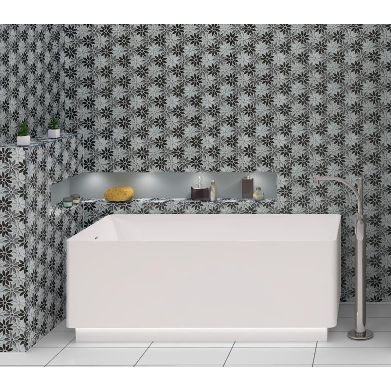 Fresh 12" x 10" Glass/Stone/Aluminum Flower Pattern Mosaic Wall Tile, Ticia