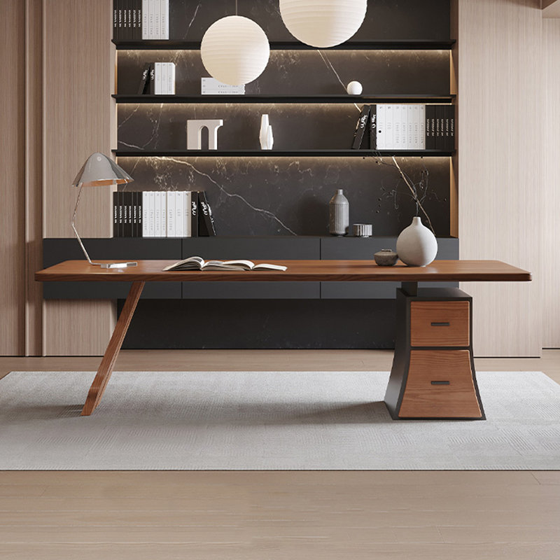 Dark Walnut Rectangular Solid Wood desks, 29.53" H x 86.61" W x 27.56" D, Right Hand Return