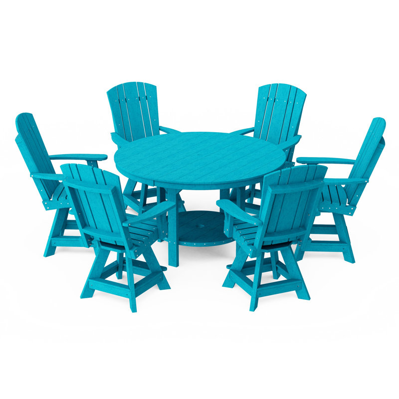 Ensemble de salle à manger 7 pièces à hauteur de comptoir avec chaises pivotantes Heritage, Bleu Aruba