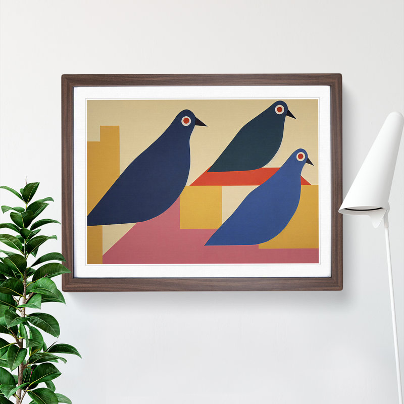 Abstract Pigeon Birds Vol.2 - Framed Print, 34cm H x 46cm W x 2cm D, Walnut