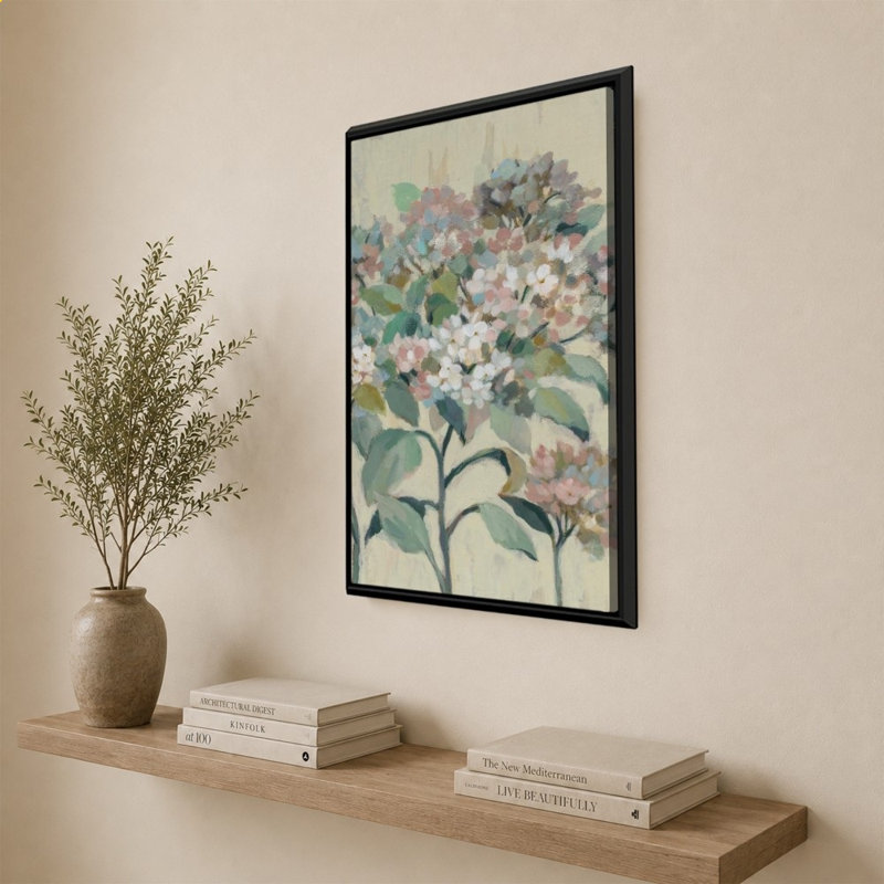 «Hydrangeas romantique» par Silvia Vassileva - impression sur toile, 40" x 30", Beveled Floating Frame, Black