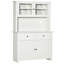 Buffet de cuisine 63,5 "avec huche, armoire de rangement pour garde-manger avec 4 tablettes, tiroirs, portes en verre encadrées, comptoir ouvert pour micro-ondes, blanc antique