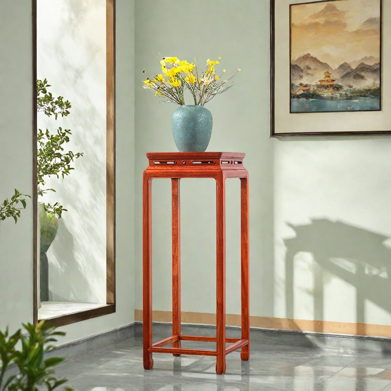 Solid Wood Table Carved Cloud Patterns Rounded Cor