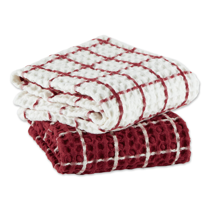 Linge à vaisselle gaufré surdimensionné Windowpane, Rouge campagnard