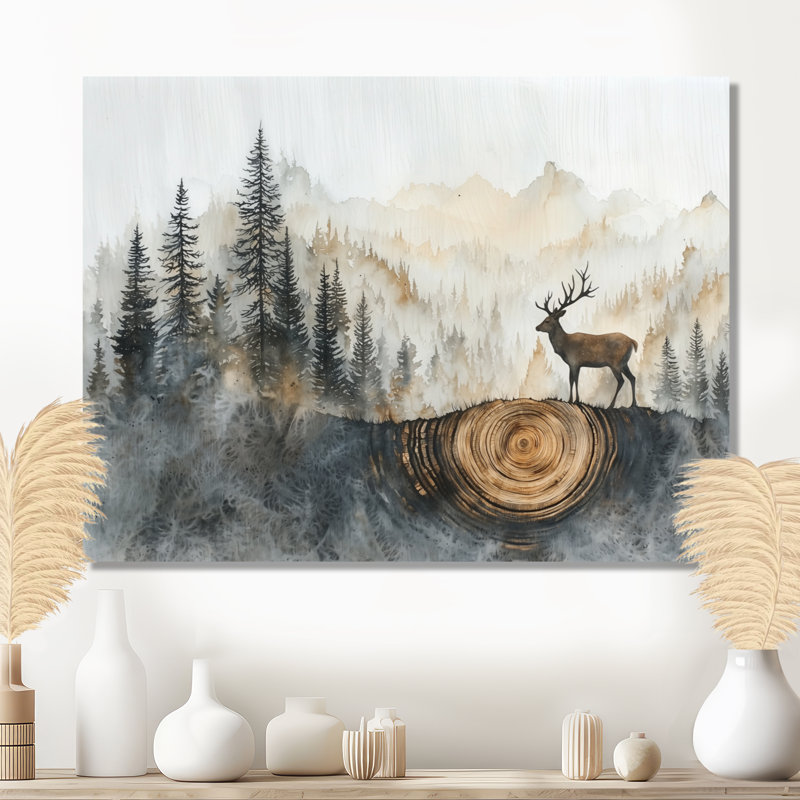 «Deer In Wooden Forest Landscape III - Deer», impression murale en métal, H 12 po x l 20 po