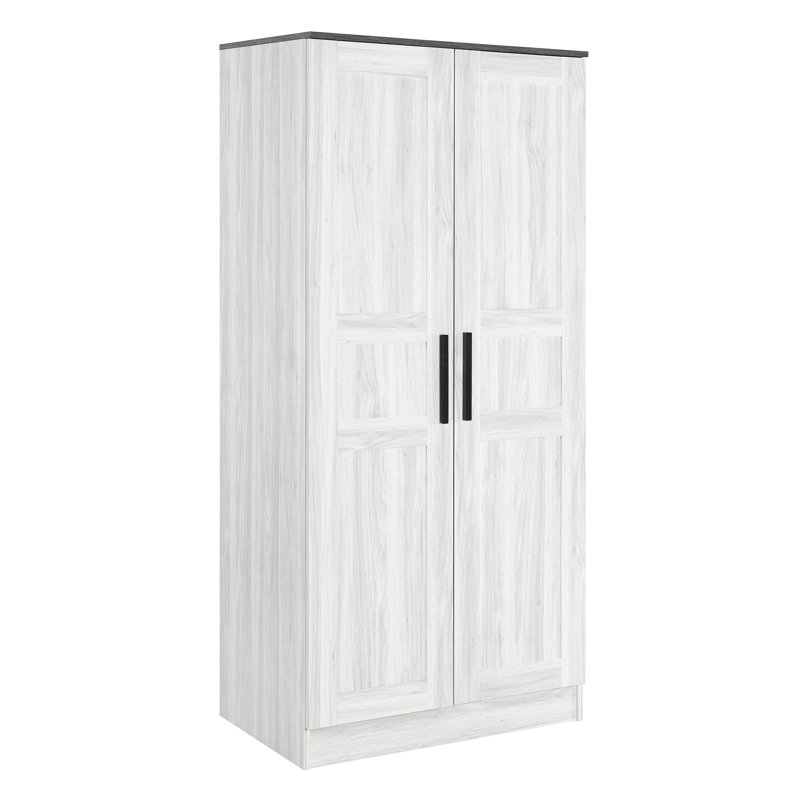 Armoire-penderie 2 portes en bois avec DEL et 4 tablettes de rangement, Blanc