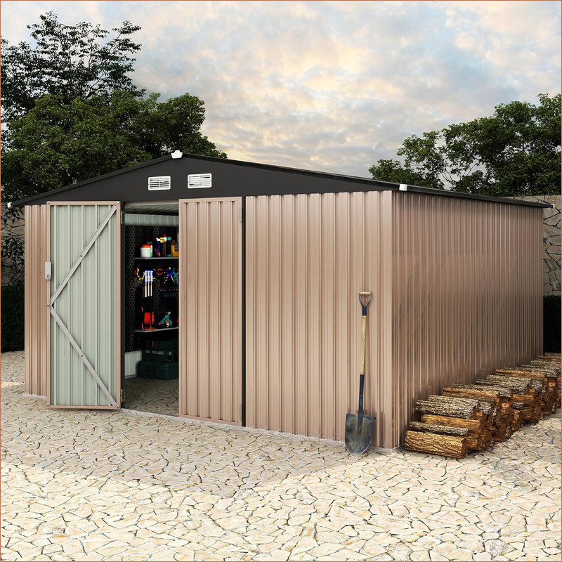 10x12 FT Metal Storage Sheds Outdoor, Metal ToolShed with Lockable Door, Metals Yard Sheds Metals Garden Shed Kit, MetalUtility Sheds Buildings with Air Vent for Backyard Garden Patio Lawn