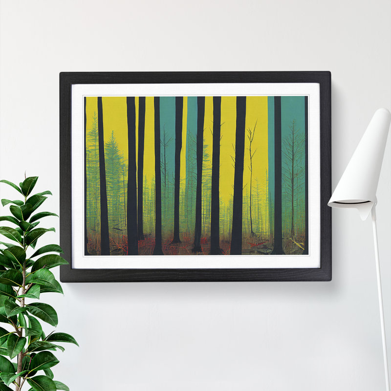 Electrifying Abstract Forest - Single Picture Frame Painting, Black , 46cm H x 64cm W x 2cm D