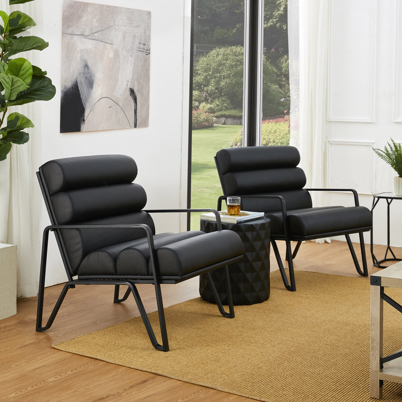 Ensemble de 2 fauteuils en similicuir Cacey, Similicuir noir