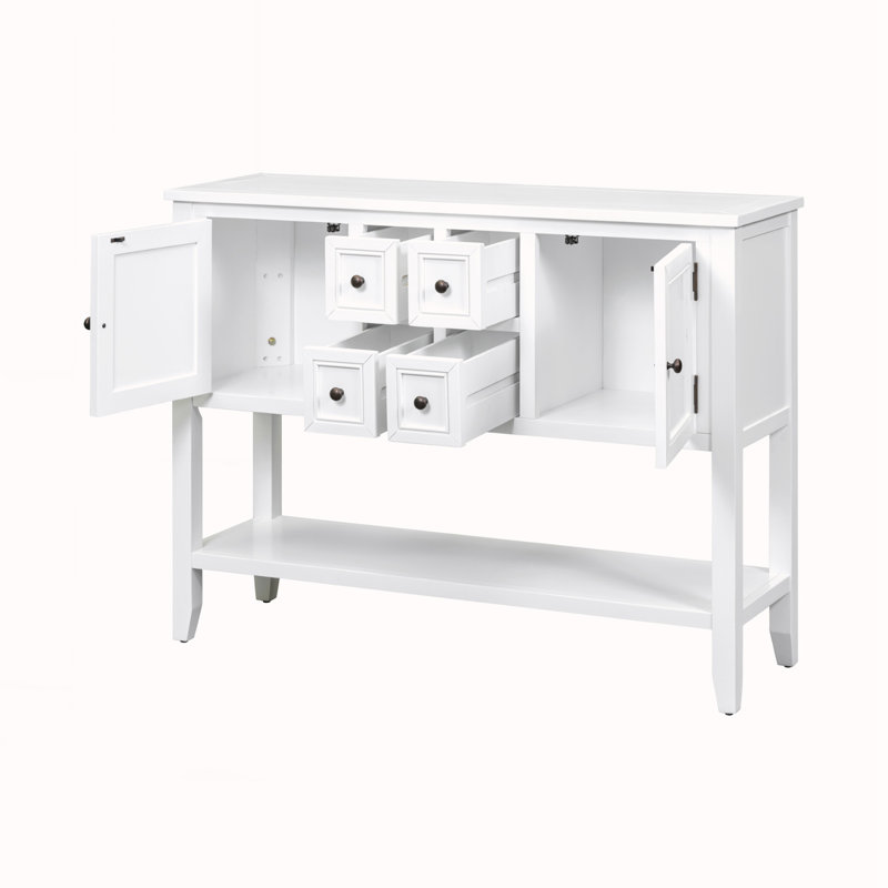 Ample console de rangement rétro avec quatre petits tiroirs, Blanc
