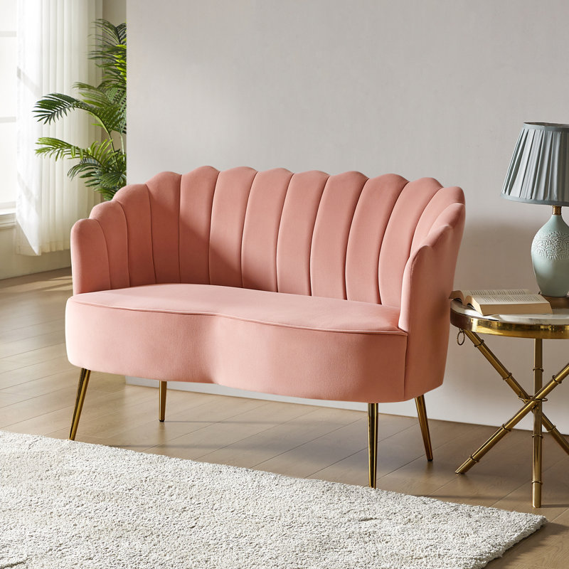 Donata 128cm W Modern Velvet 2 Seat Sofa with Tufted Flower-Shaped Back, Pink