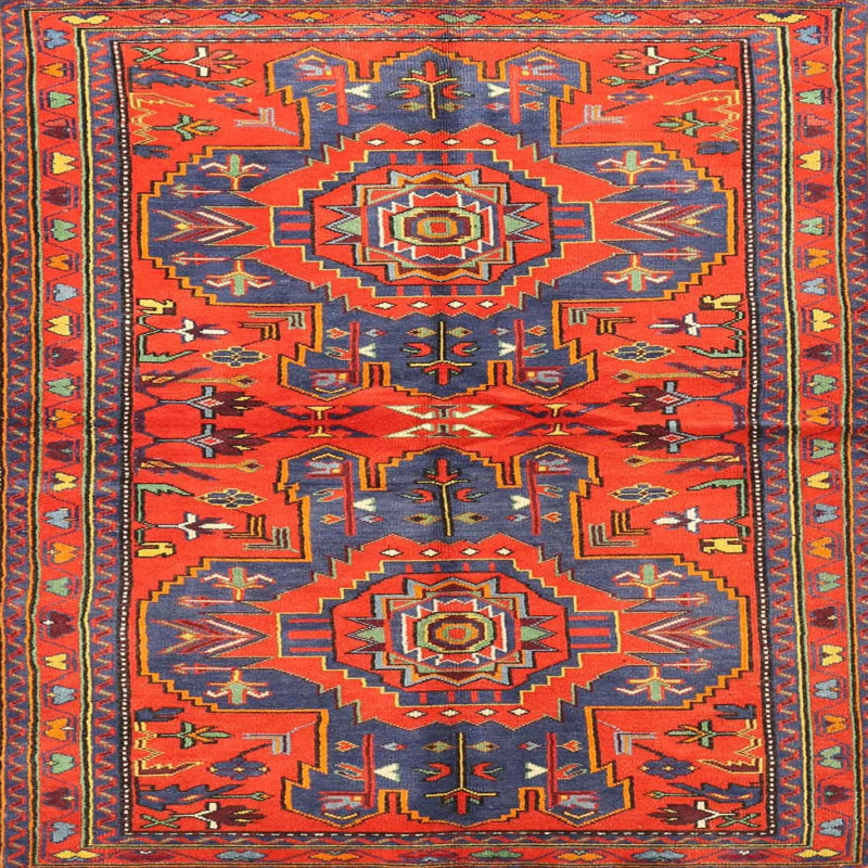 Tapis oriental multicolore tissé à la machine Oriental, Carré 8 pi