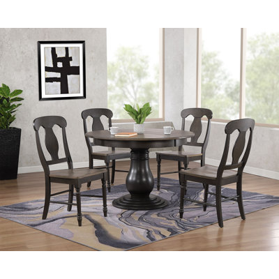  Lakessha 5-Piece Round Solid Wood Extendable Dining Set With Gear Driven 18" Takeout Leaf (seats 4-6 people)
