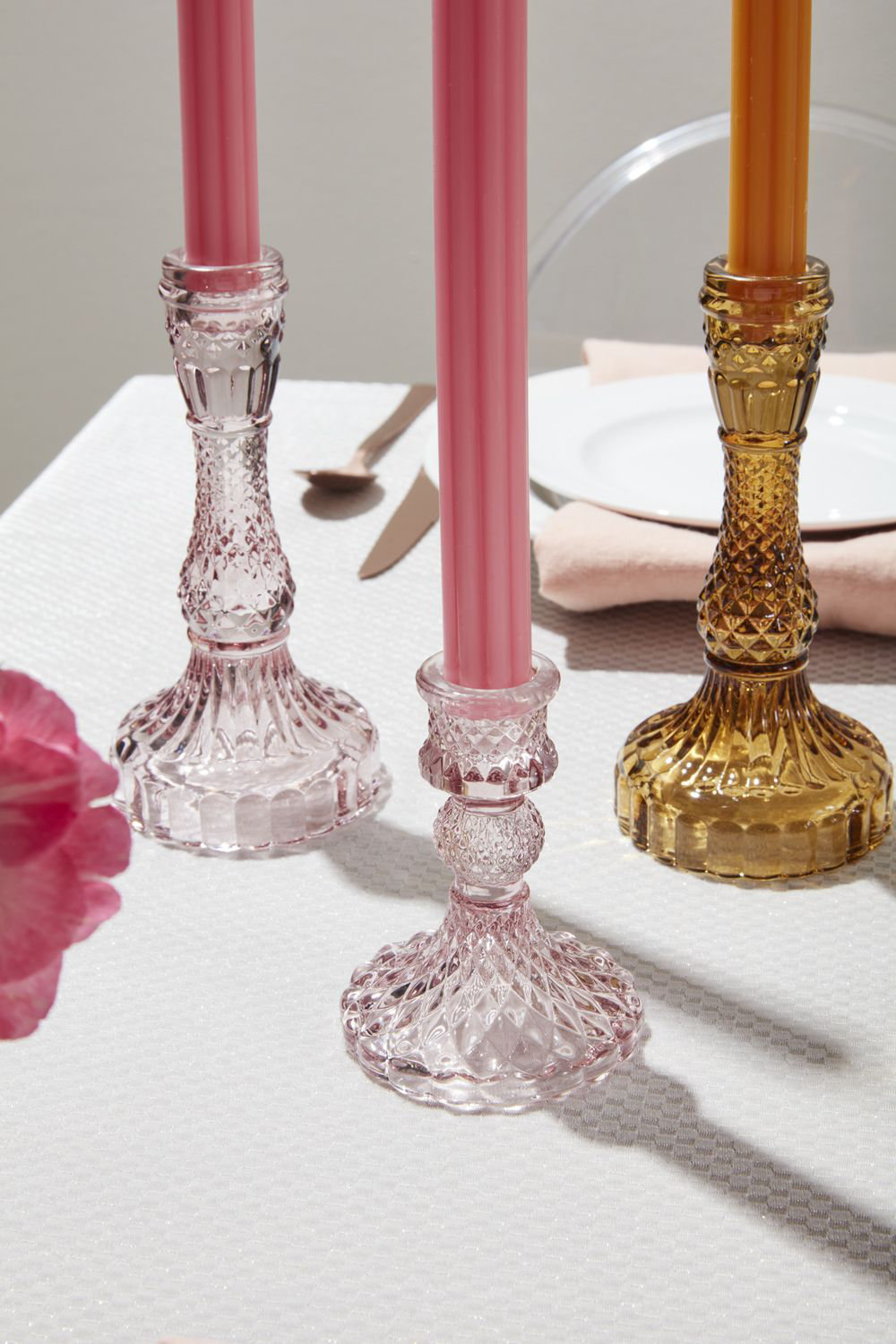 Eliana Glass Candlestick Holder, Pink